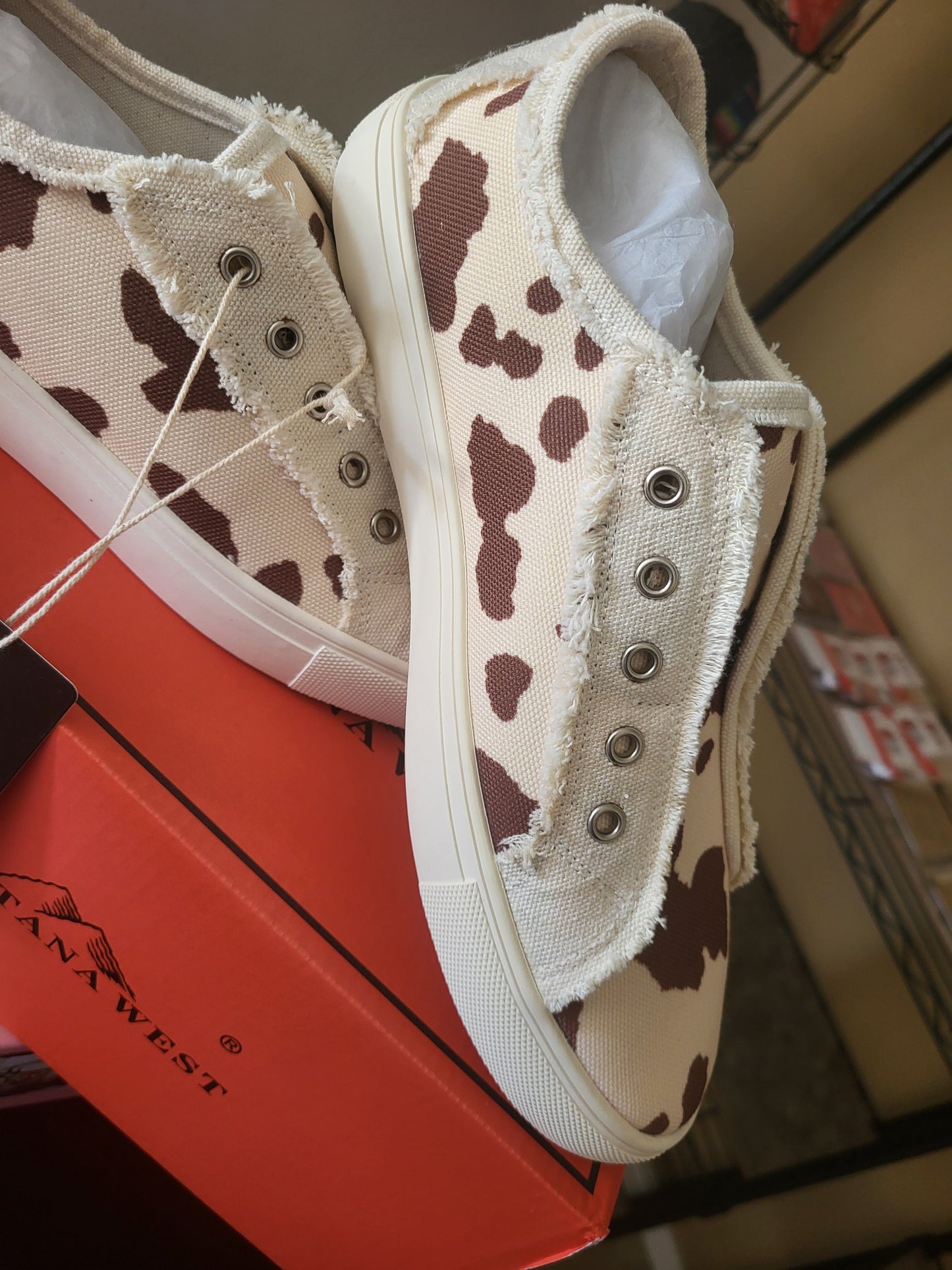 Ladies Montana West Cowprint Slip on Sneaker