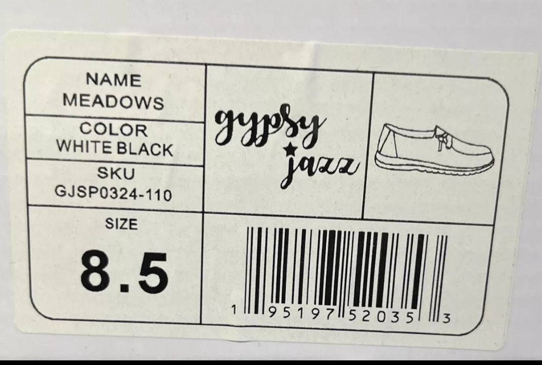Gypsy Jazz "Meadows" Black & White Cow Slip-on Shoes Womens