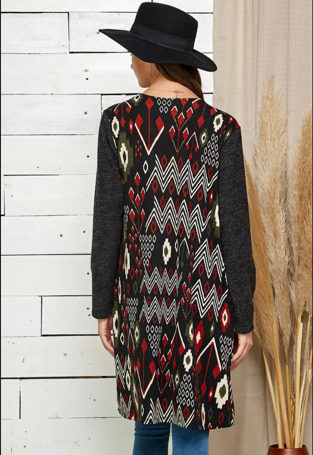 Plus Size Contrast Aztec Soft Pocket Cardigan
