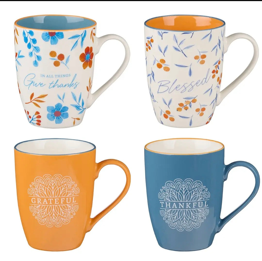 Mug Set 4pc. Thankful, Grateful, Blessed