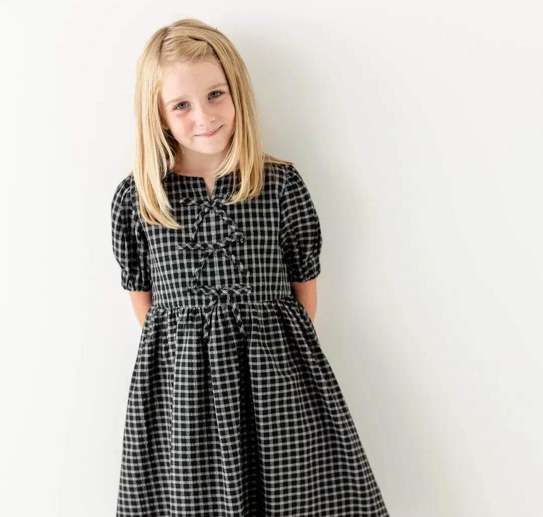 Ellie' Girl Bow Front Plaid Midi Dress