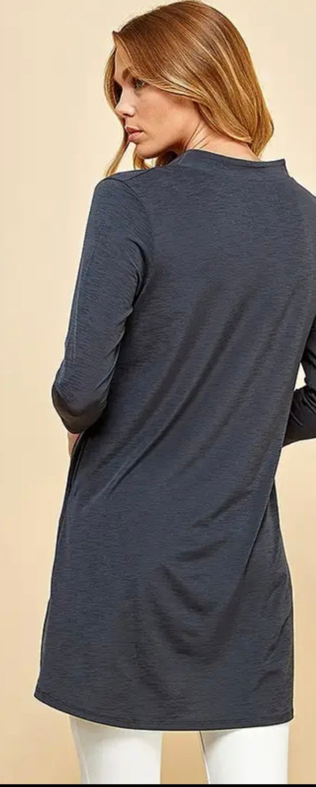 Plus Size solid 3/4 Sleeve Mock V Neck Tunic Dress