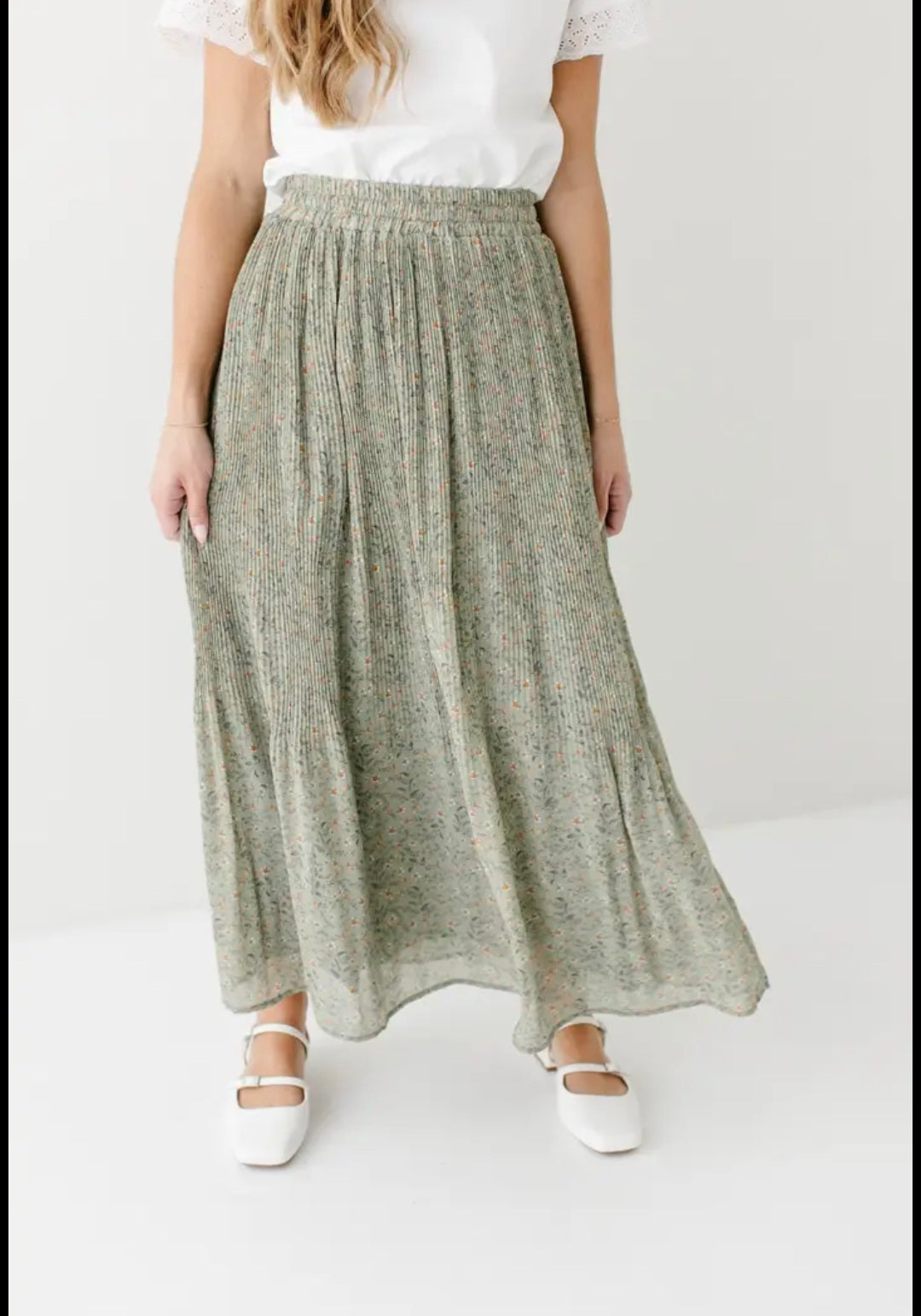 "Celine" Accordian Pleated Maxi Floral Skirt Main Street Exchange