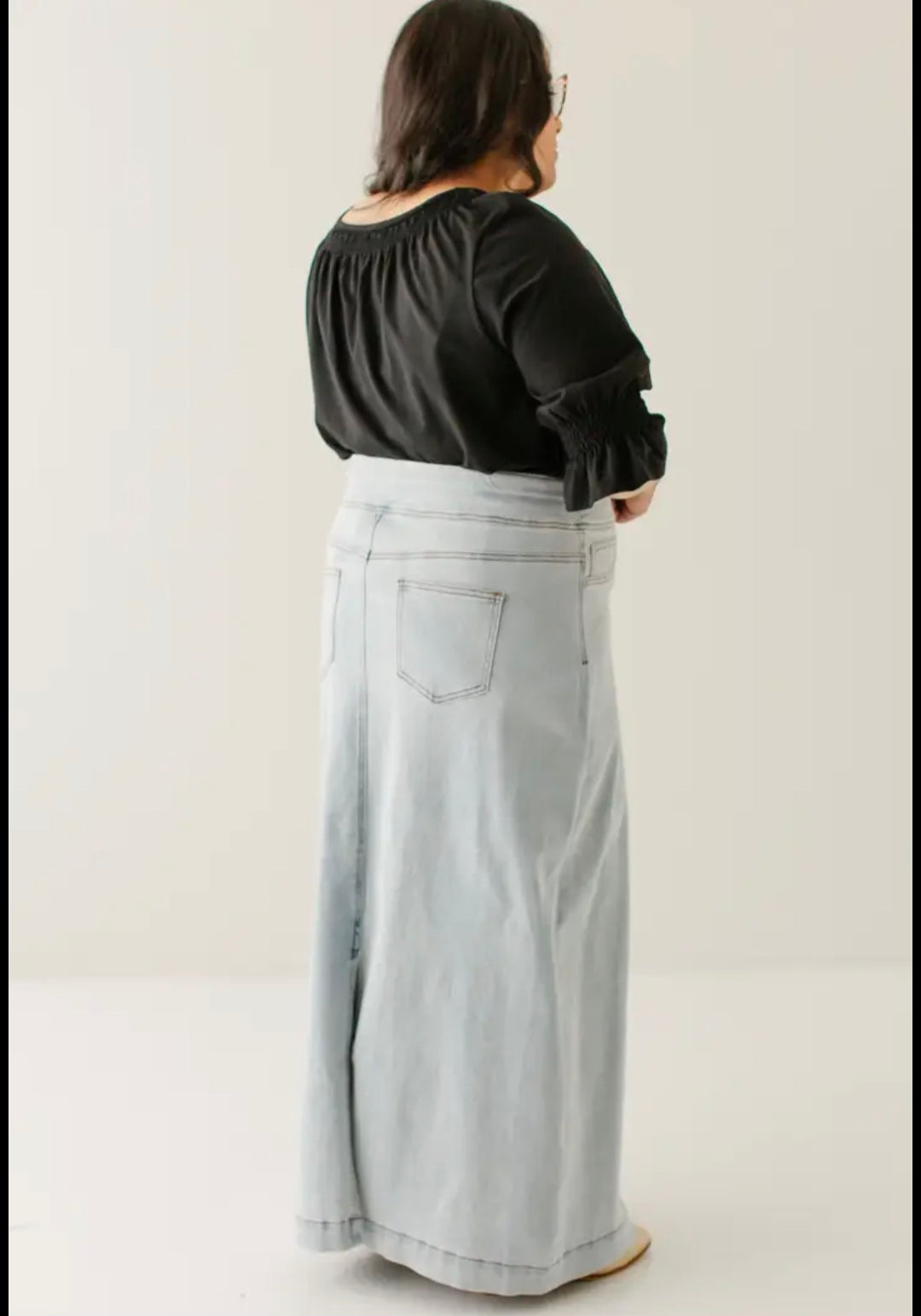 "Sara" Classic Long Denim Skirt Light Wash