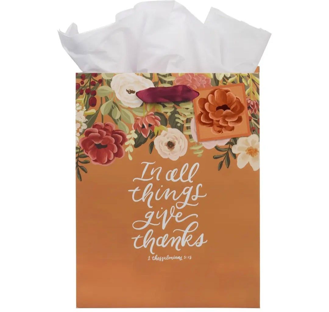 In All Things Give Thanks Medium Size Gift Bag w/Tissue 1 Thessalonians 5:18