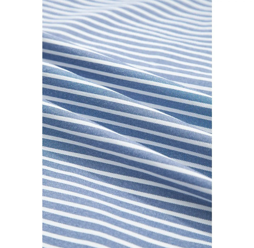 Sky Blue Stripe Crisscross Lace Detail Mixed Striped Patchwork Shift Long Dress