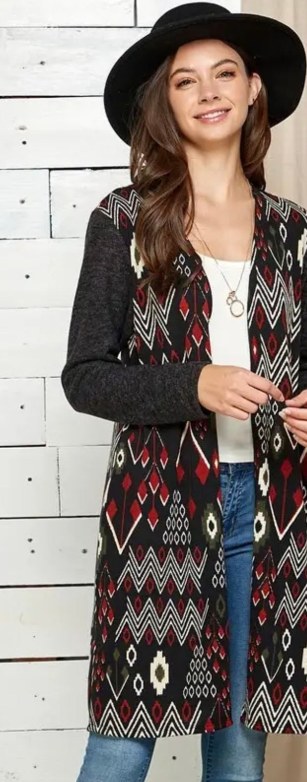 Plus Size Contrast Aztec Soft Pocket Cardigan