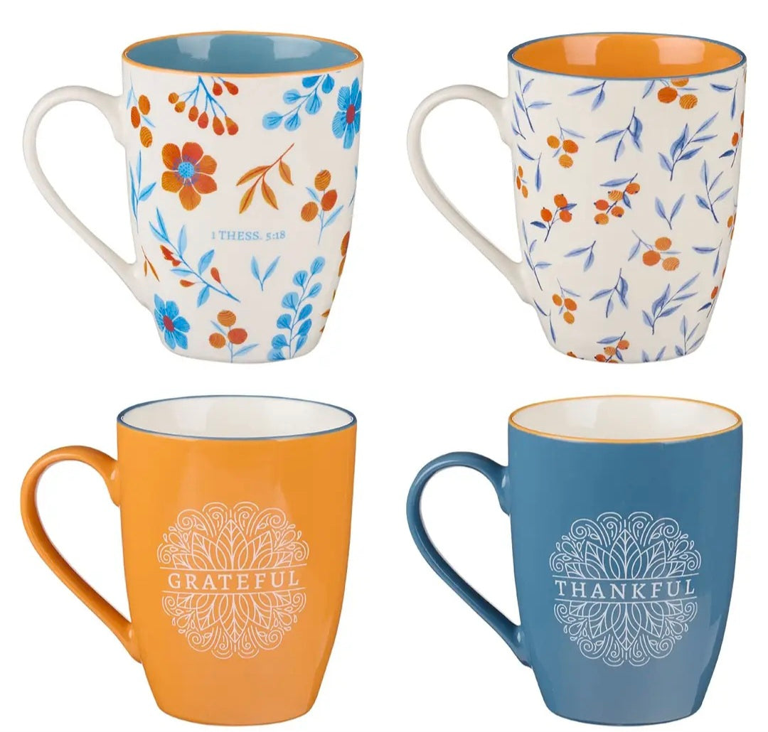 Mug Set 4pc. Thankful, Grateful, Blessed