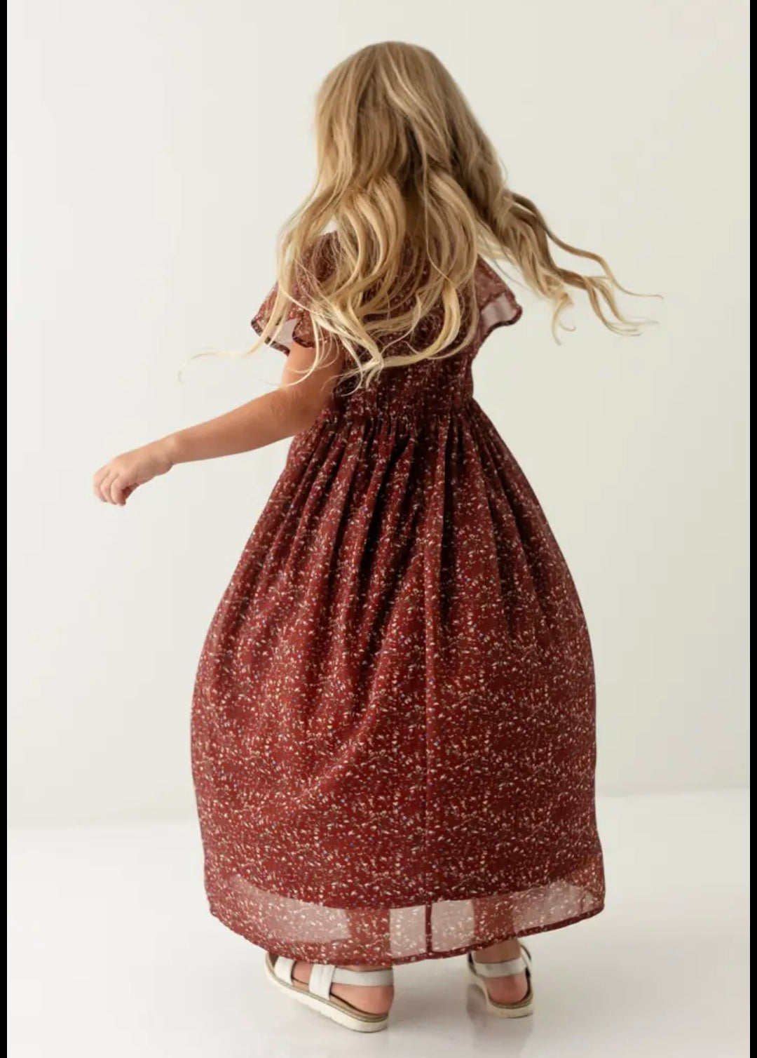 "Ivonne" Girl Floral Maxi Dress in Rust