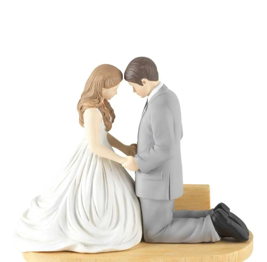 Hear Our Prayer Kneeling Bride & Groom 5 x 5.5 Resin Stone Tabletop Figurine