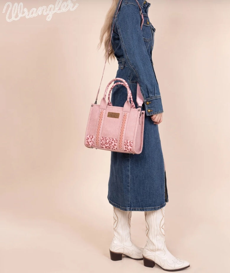 Wrangler Leopard Print Concealed Carry Tote/Crossbody - Pink