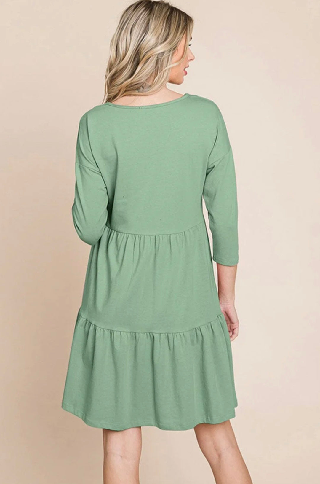 WOMEN'S 3/4 SLEEVE V-NECK BUTTON UP TIERED LOOSE FIT MIDI DRESS