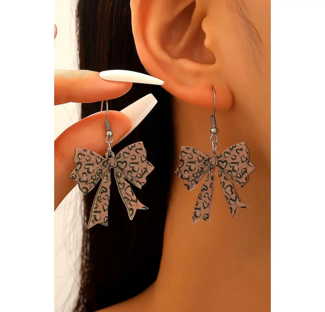 Stylish Leopard Printed Bow Stainless Hook Earrings