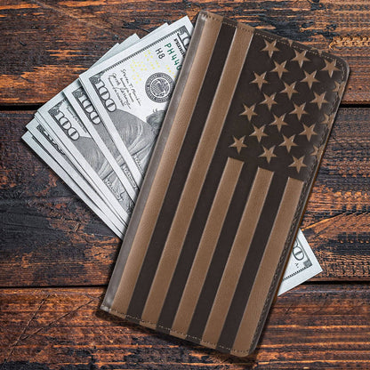 Patriotic Collection Men's Bifold Long PU Leather Wallet: Brown