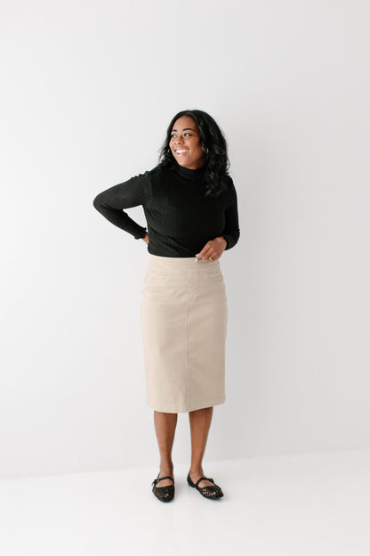Sara Stretch Denim Skirt in Khaki