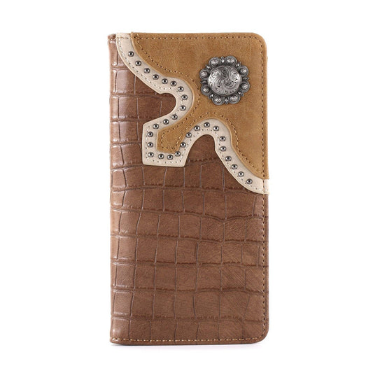 MW-608  Croc Print Men's Bifold Long PU Leather Wallet: Brown