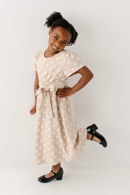 Ramona Girl Fall Embroidered Flower Midi Dress