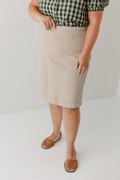 Sara Stretch Denim Skirt in Khaki