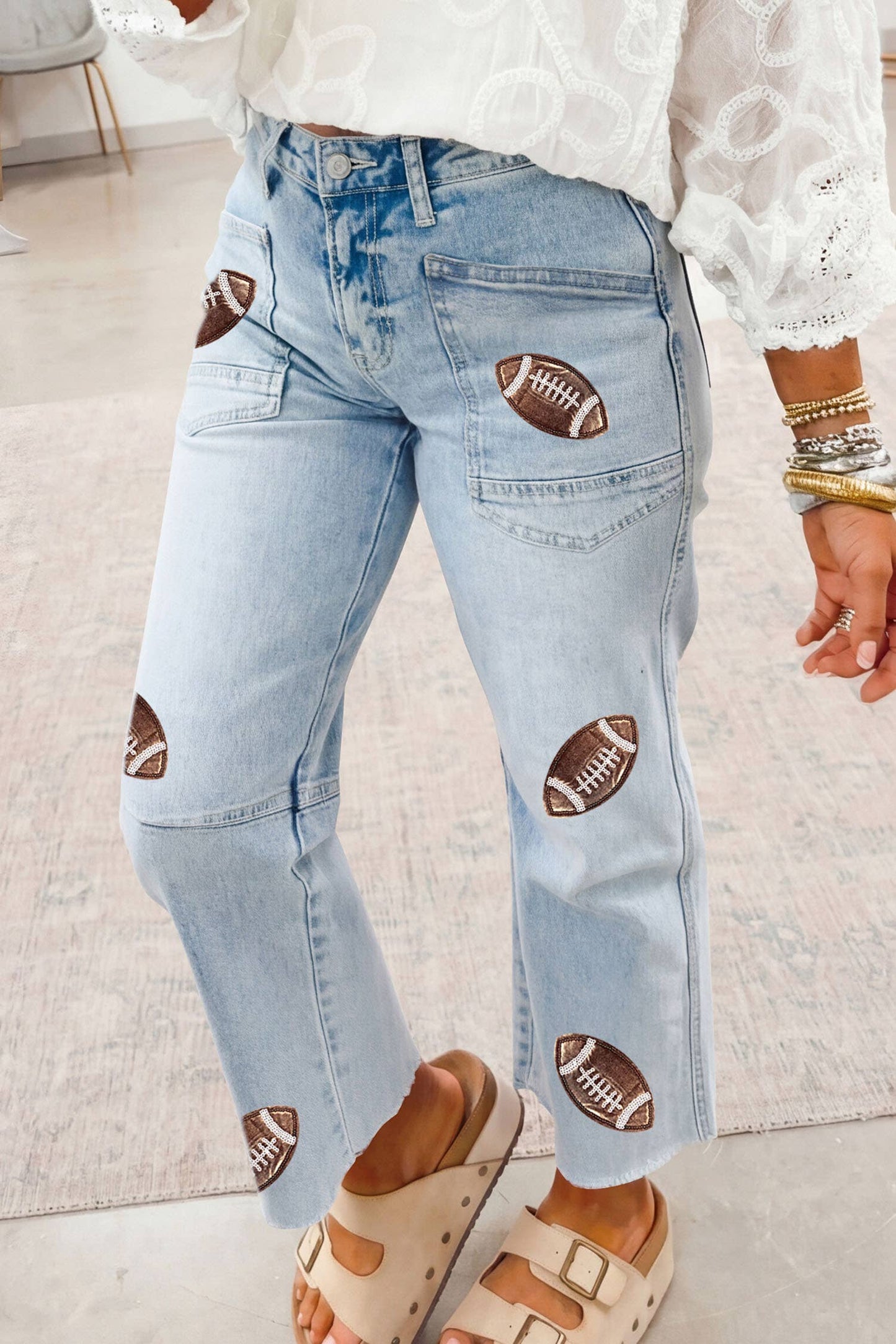 66 Sequin Game Day Patched Rugby Pattern Shift Jeans (4-16)