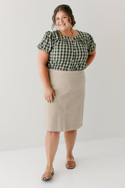 Sara Stretch Denim Skirt in Khaki