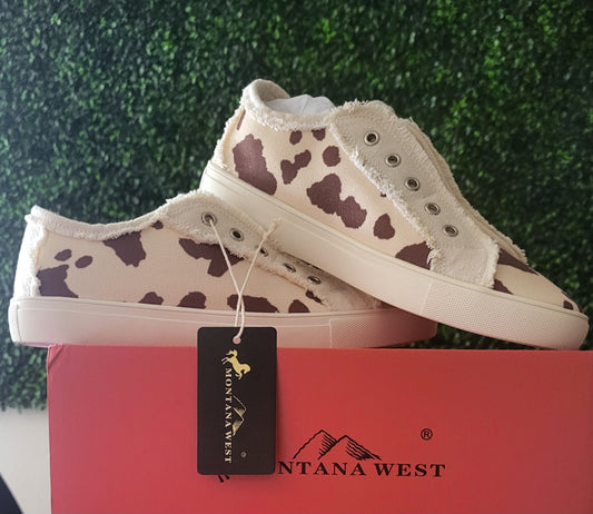 Ladies Montana West Cowprint Slip on Sneaker