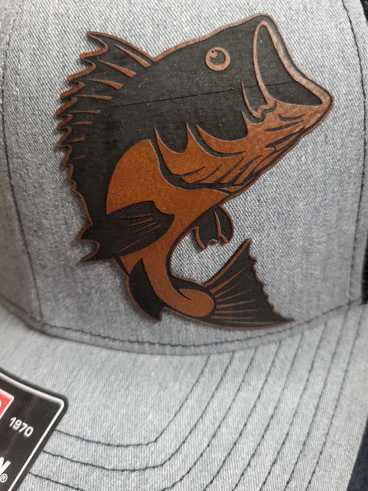 RTS Trucker Hat Heather Grey/Black Mesh w a Bass out of water Snapback