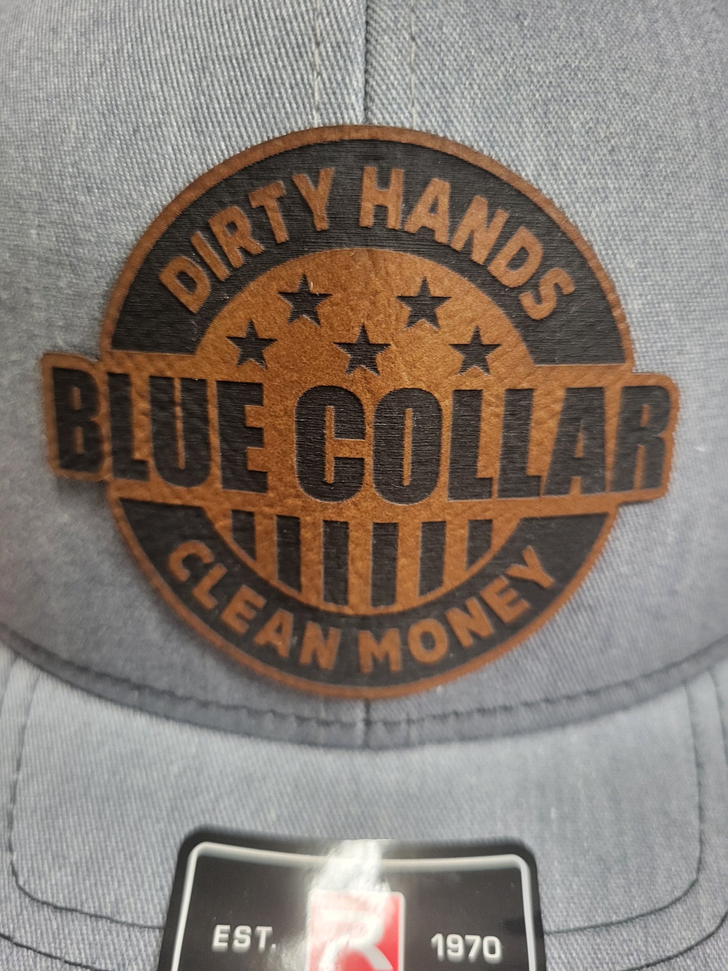 RTS Trucker Hat Heather Grey/Black Mesh w "Dirty Hands Clean Money Bluecollar" Snapback