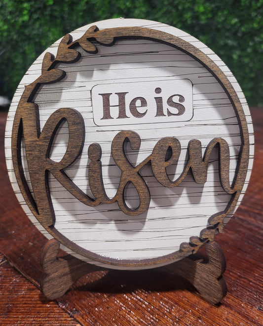 He Is Risen Wooden Plaque w/stand