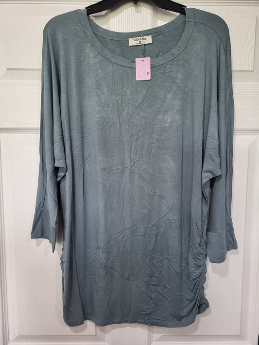 Zenana Ladies Plus Size Blue Grey Casual Top