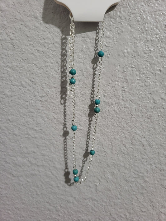 Anklets silver tone w/turquoise beads