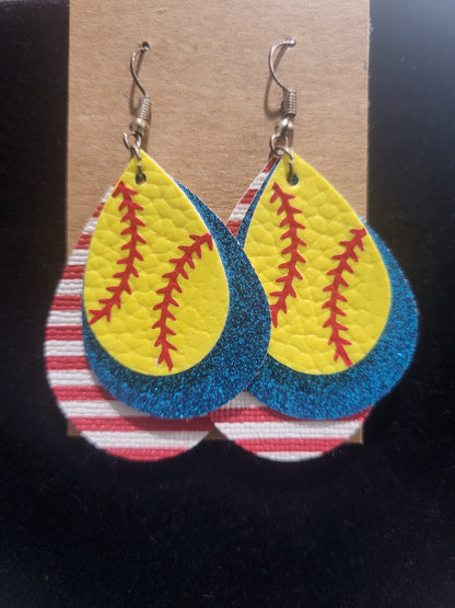 Softball Mom Patriotic Dangle Earrings