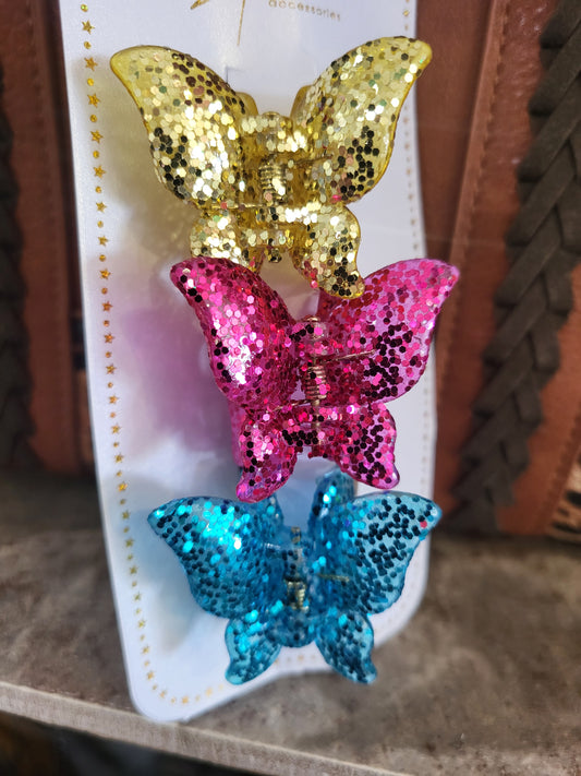 3 Piece Shimmering Glitter Butterfly Clawclips