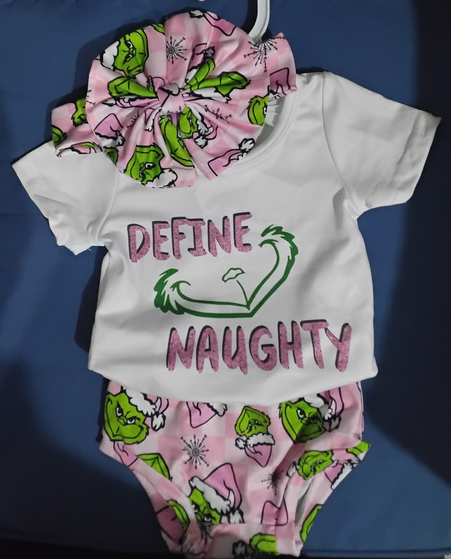 Infant "Define Naughty" Grinch Christmas 3pc. Set 3-6 months