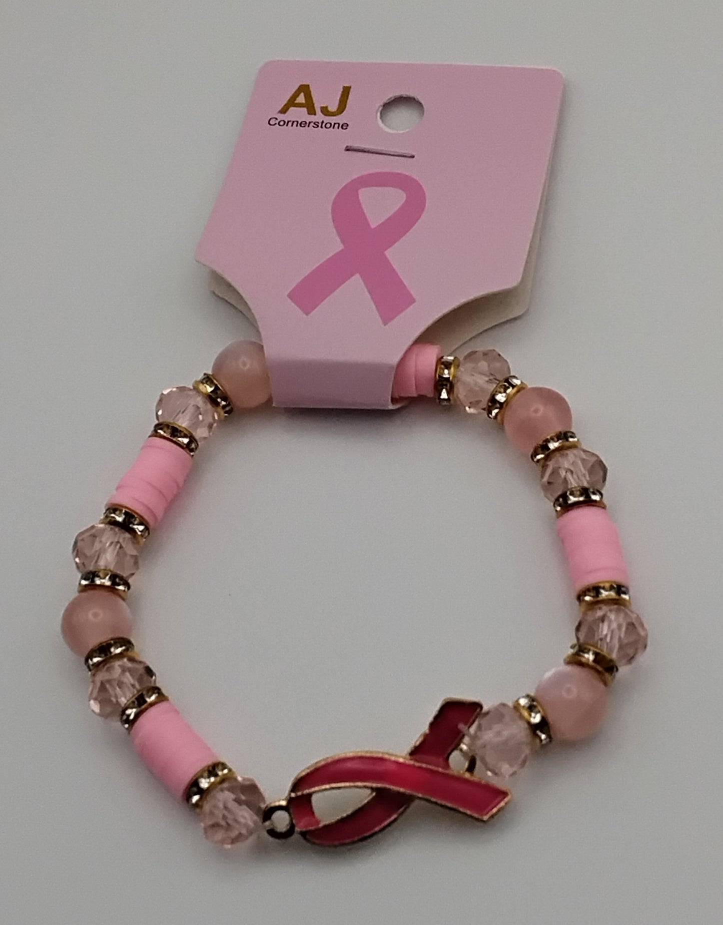 Breast Cancer Awareness & Support Beaded Bracelet w/ Embellishments