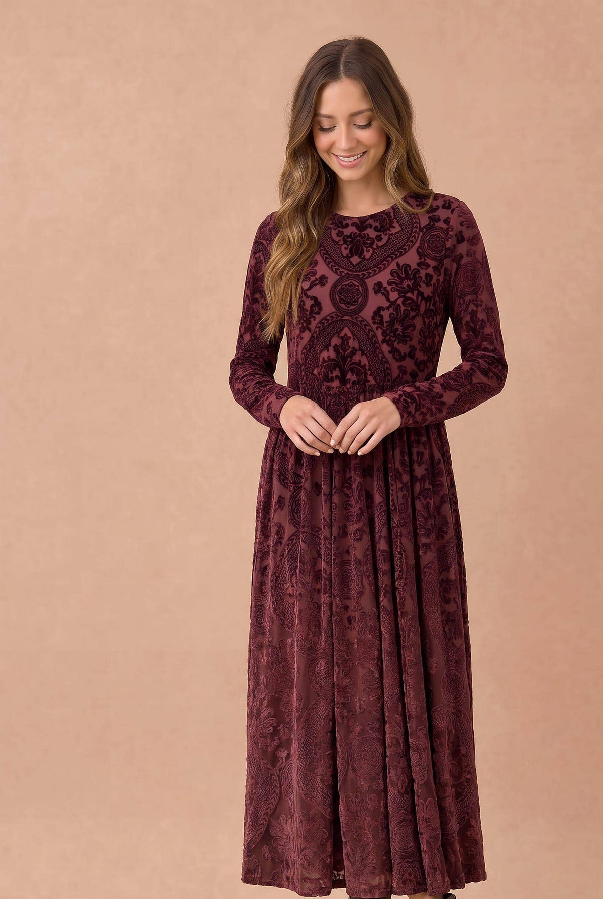 Burnout Velvet Floral Fit Flare Midi Dress