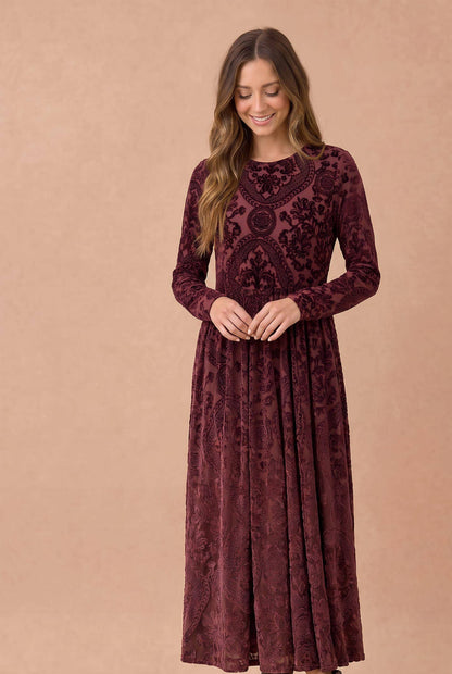 Burnout Velvet Floral Fit Flare Midi Dress