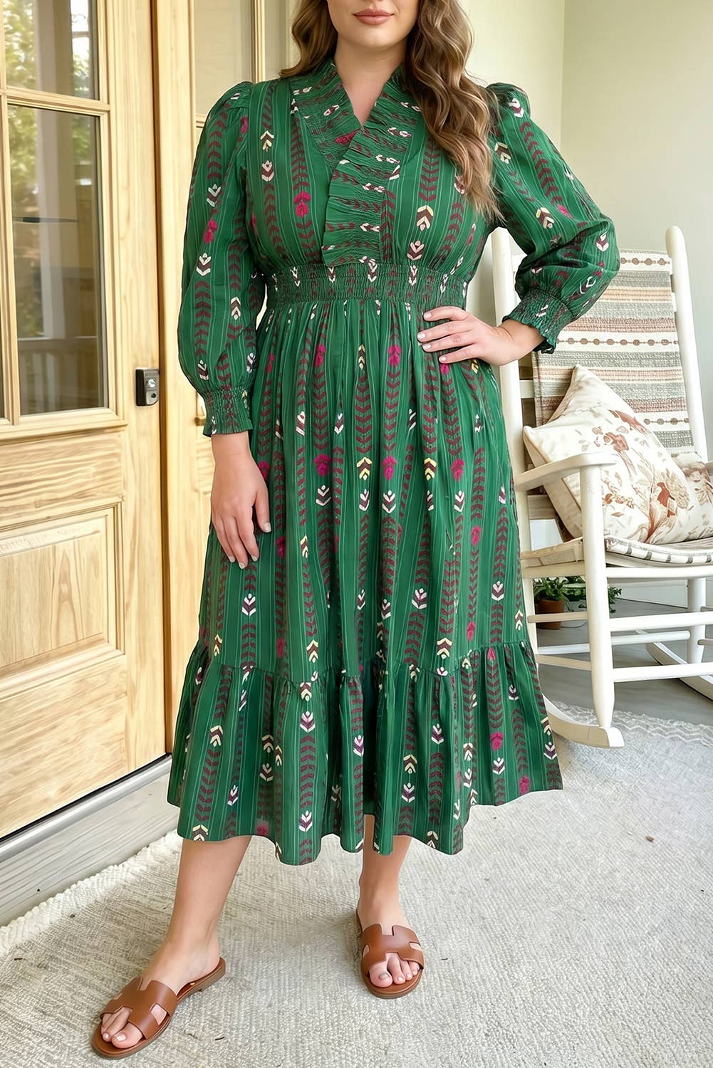 Floral Print V Neck Shift Plus Size Dress (1X-4X)