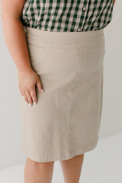 Sara Stretch Denim Skirt in Khaki