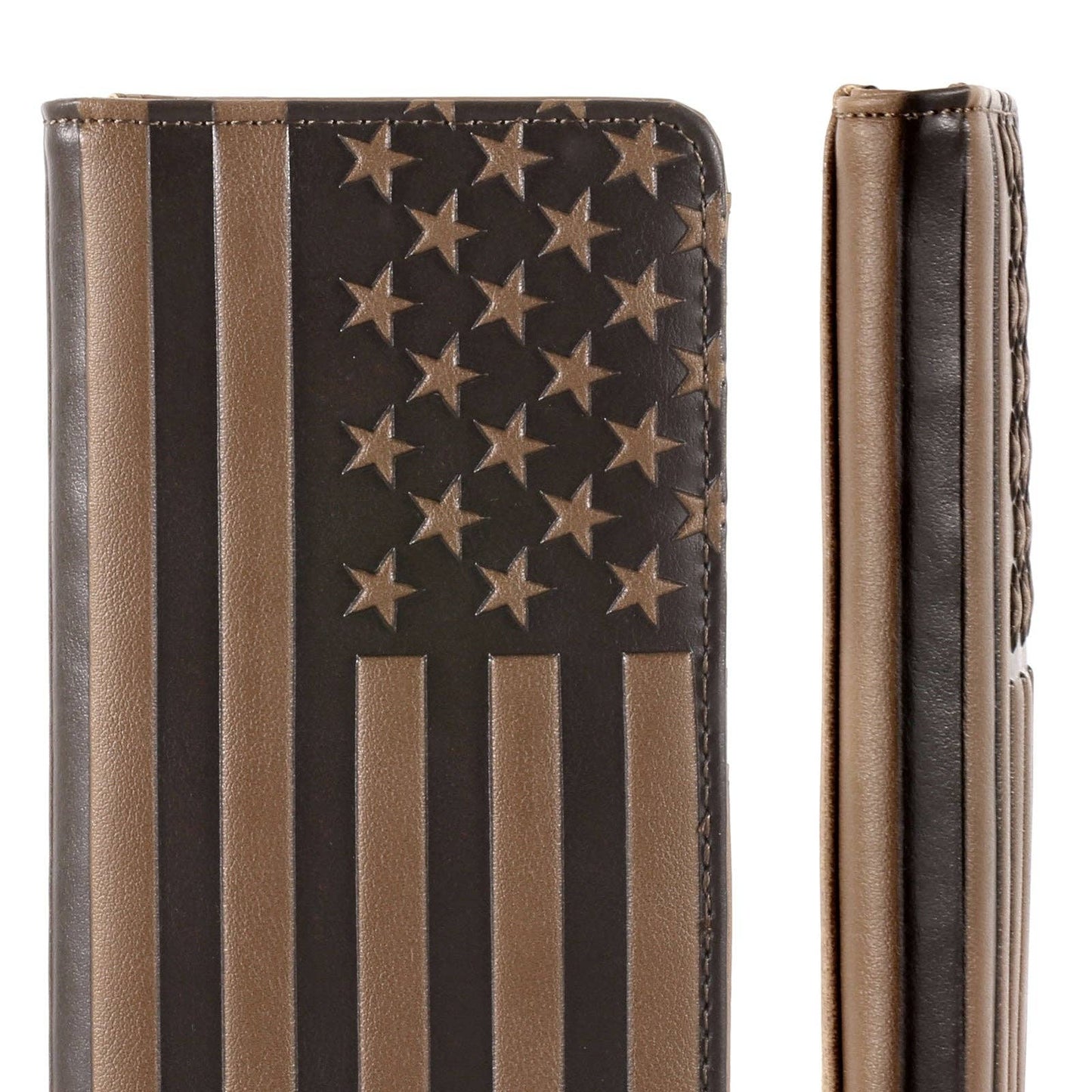 Patriotic Collection Men's Bifold Long PU Leather Wallet: Brown