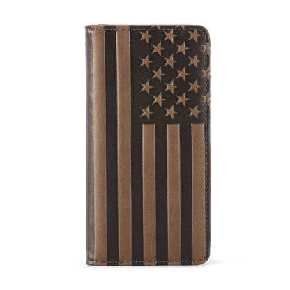 Patriotic Collection Men's Bifold Long PU Leather Wallet: Brown