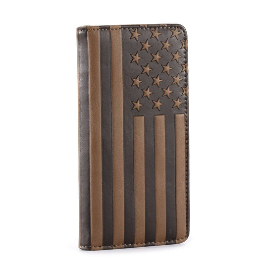 Patriotic Collection Men's Bifold Long PU Leather Wallet: Brown