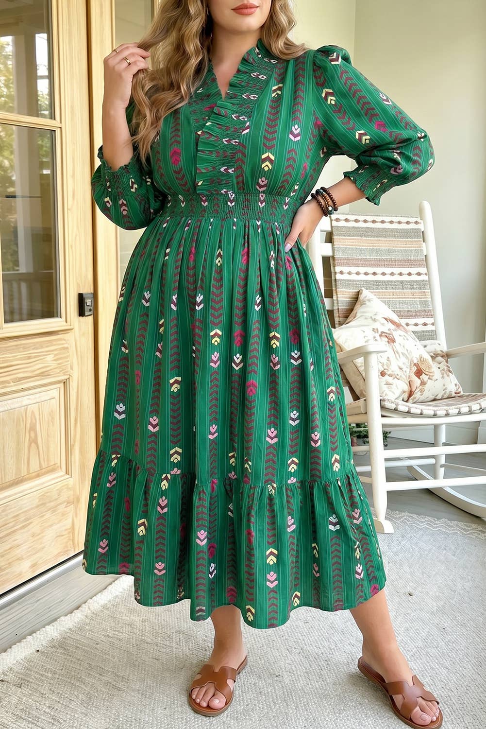 Floral Print V Neck Shift Plus Size Dress (1X-4X)