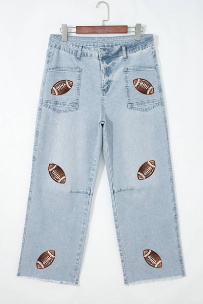 66 Sequin Game Day Patched Rugby Pattern Shift Jeans (4-16)