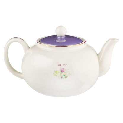 Teapot Purple Floral Blessed Jer. 17:7
