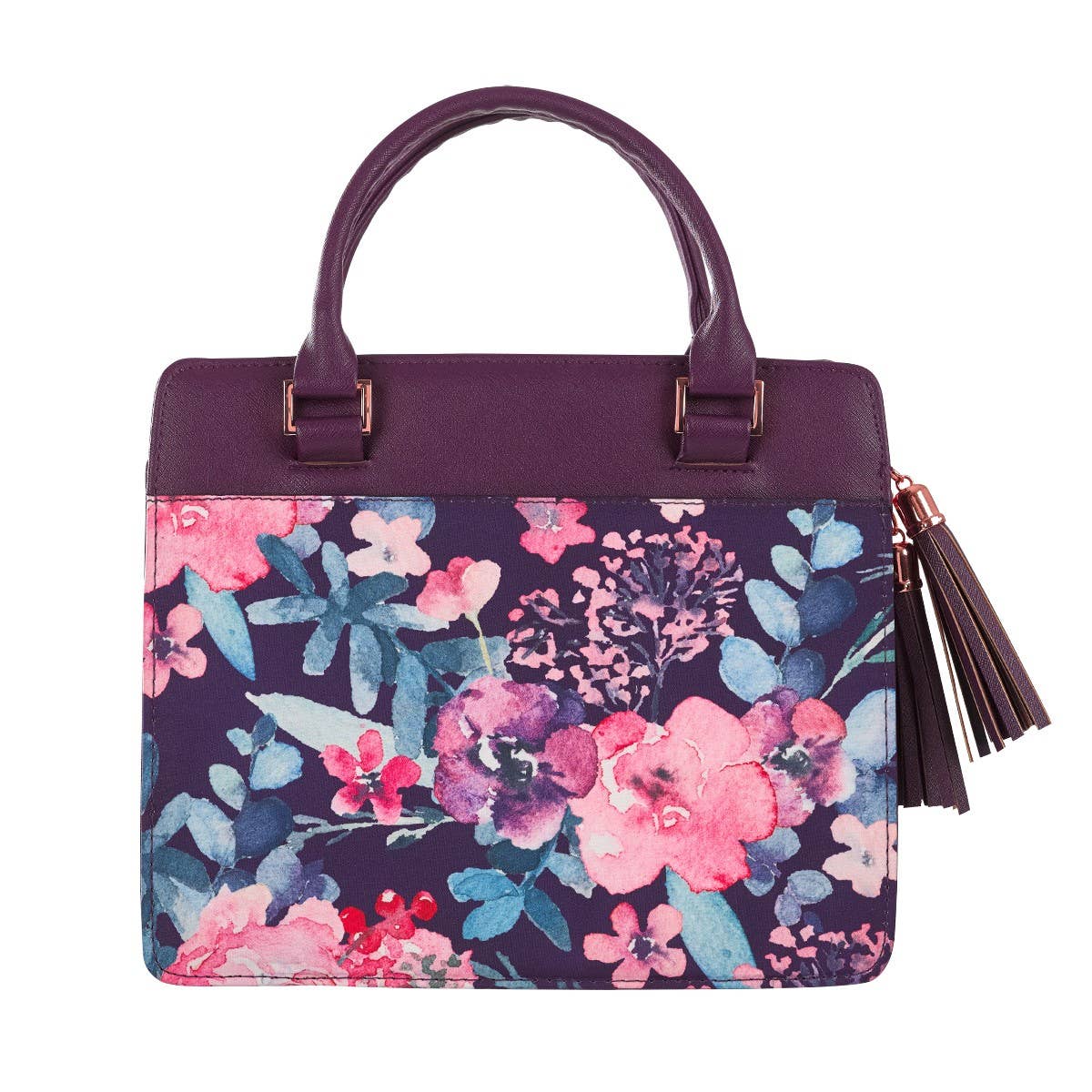 Blessed Purple Floral Faux Leather Purse-style Bible Cover: Large