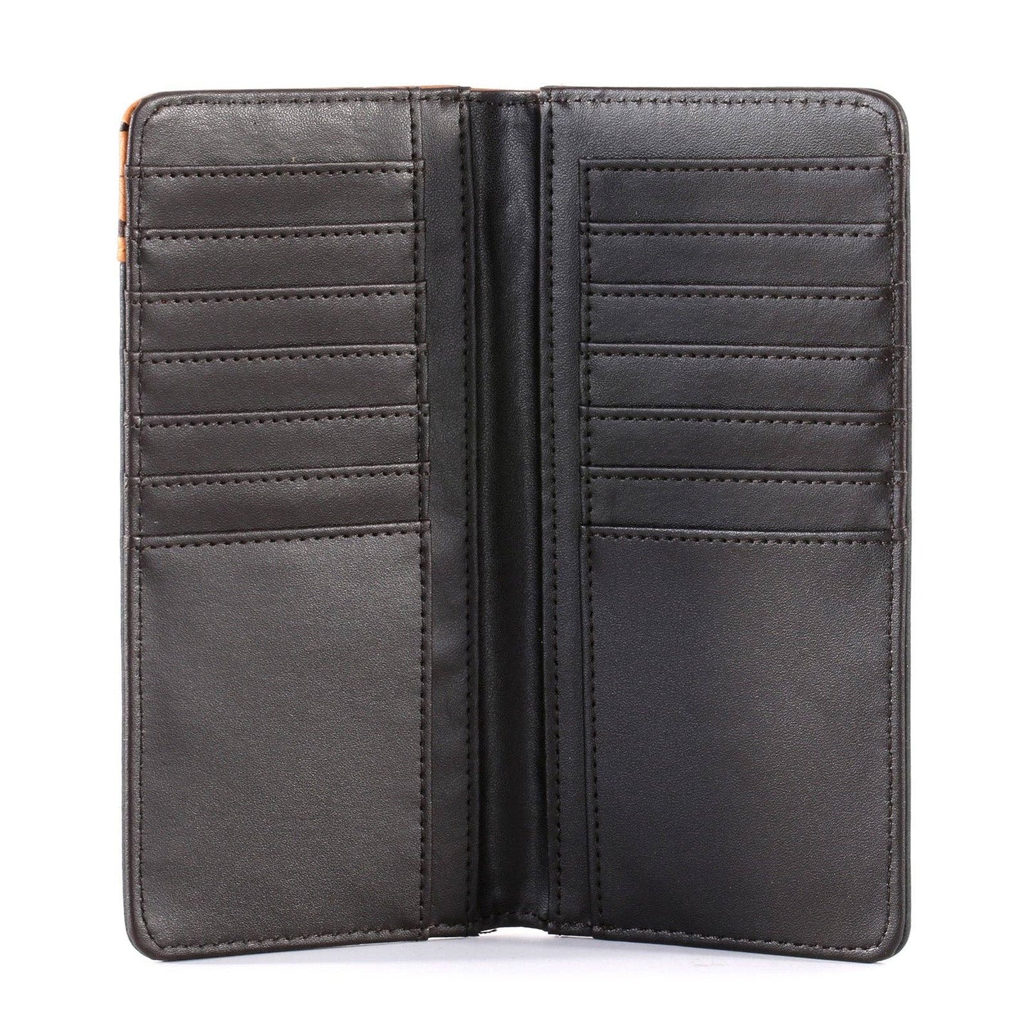 MW-607  Embossed Vintage Floral  Men's Bifold Long PU Leather Wallet: Black