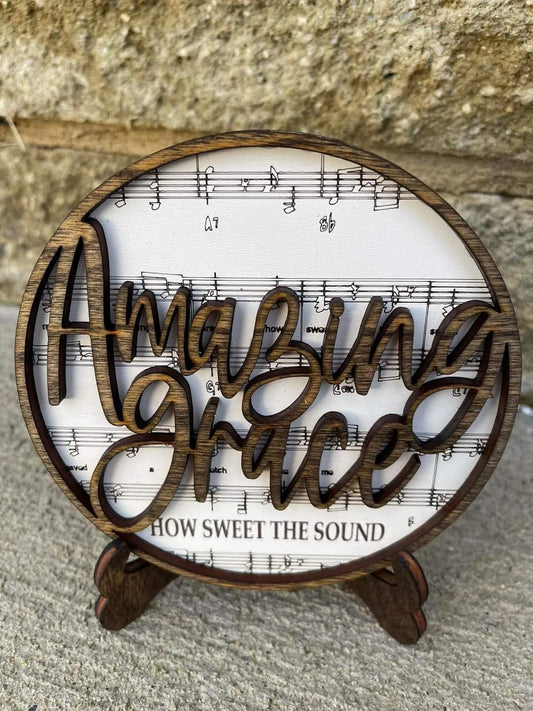 Amazing Grace Wooden Plaque w/ stand