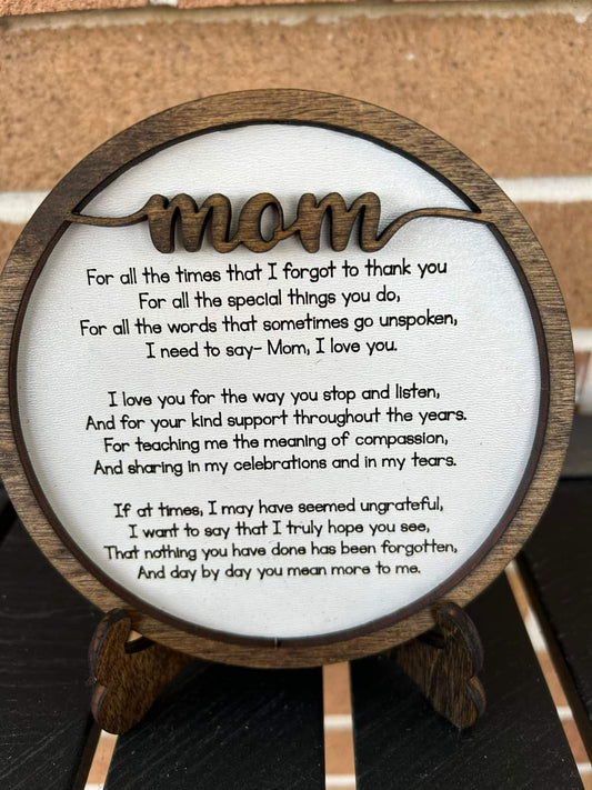 "Mom" Home Decor Piece w/Stand