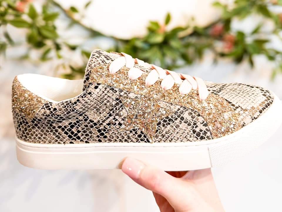 Corky's Hey Girl Supernova Python & Gold Glitter Sneakers