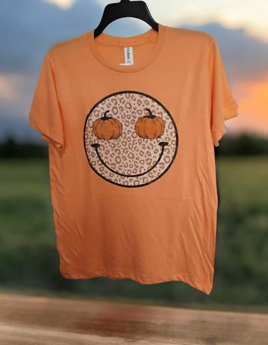 Ladies Fall Smiley Pumpkins Tee